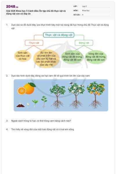 Giải SGK Khoa học 5 Cánh diều Ôn tập chủ đề thực vật và động vật con có đáp án