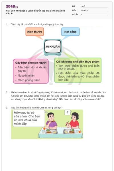 Giải SGK Khoa học 5 Cánh diều Ôn tập chủ đề vi khuẩn có đáp án