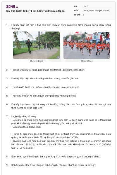 Giải SGK GDQP 12 KNTT Bài 9. Chạy vũ trang có đáp án