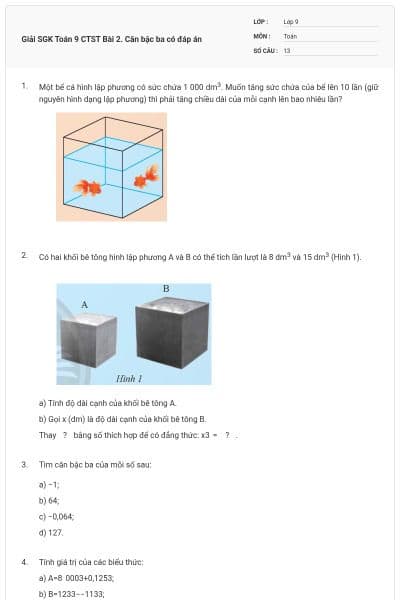 Giải SGK Toán 9 CTST Bài 2. Căn bậc ba có đáp án