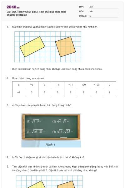 Giải SGK Toán 9 CTST Bài 3. Tính chất của phép khai phương có đáp án