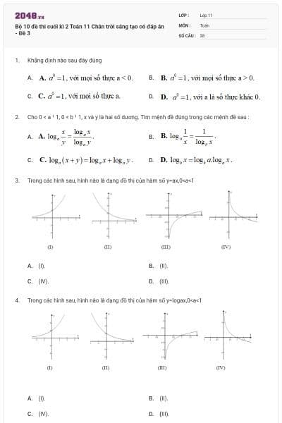 Bộ 10 đề thi cuối kì 2 Toán 11 Chân trời sáng tạo có đáp án - Đề 3