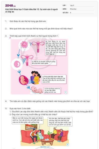 Giải SGK Khoa học 5 Cánh diều Bài 15. Sự sinh sản ở người có đáp án