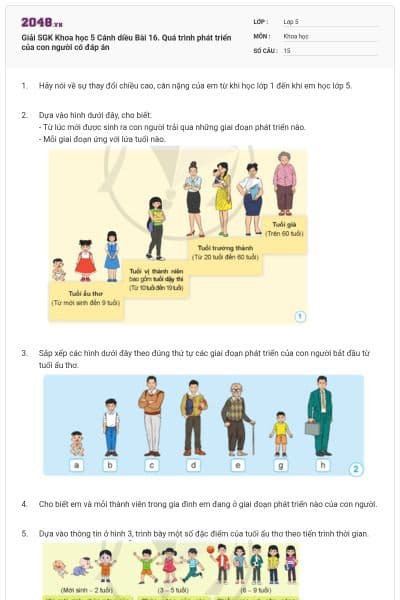 Giải SGK Khoa học 5 Cánh diều Bài 16. Quá trình phát triển của con người có đáp án