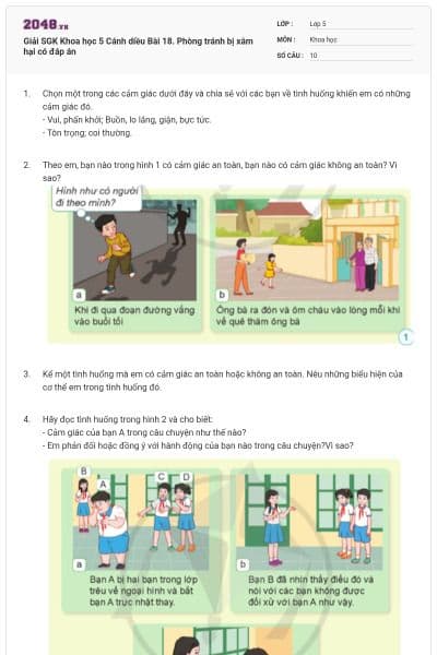 Giải SGK Khoa học 5 Cánh diều Bài 18. Phòng tránh bị xâm hại có đáp án