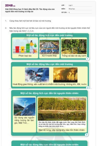 Giải SGK Khoa học 5 Cánh diều Bài 20. Tác động của con người đến môi trường có đáp án