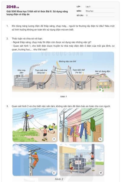 Giải SGK Khoa học 5 Kết nối tri thức Bài 8. Sử dụng năng lượng điện có đáp án