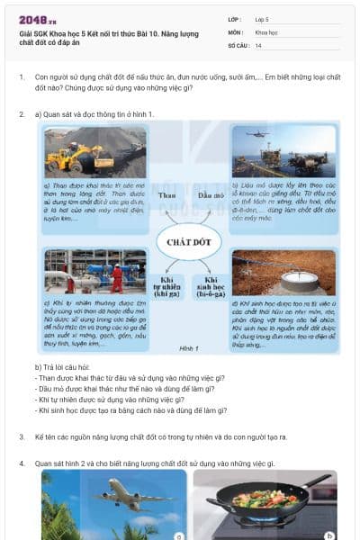 Giải SGK Khoa học 5 Kết nối tri thức Bài 10. Năng lượng chất đốt có đáp án