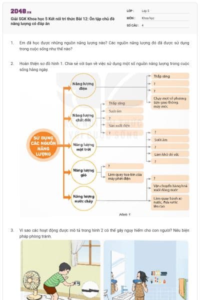 Giải SGK Khoa học 5 Kết nối tri thức Bài 12: Ôn tập chủ đề năng lượng có đáp án