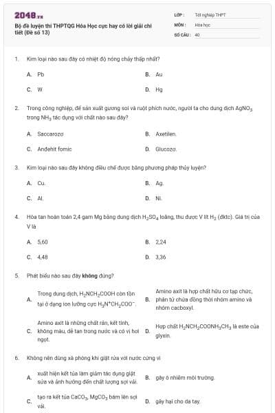 Bộ đề  luyện thi THPTQG Hóa Học cực hay có lời giải chi tiết (Đề số 13)