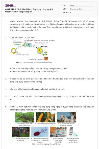 Giải KHTN 9 Cánh diều Bài 41: Ứng dụng công nghệ di truyền vào đời sống có đáp án