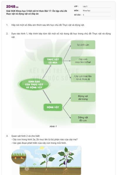 Giải SGK Khoa học 5 Kết nối tri thức Bài 17: Ôn tập chủ đề thực vật và động vật có đáp án