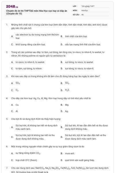 Chuyên đề ôn thi THPTQG môn Hóa Học cực hay có đáp án (Chuyên đề 10)