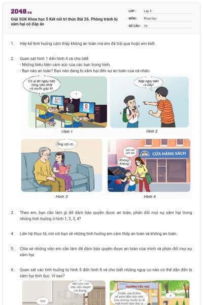 Giải SGK Khoa học 5 Kết nối tri thức Bài 26. Phòng tránh bị xâm hại có đáp án