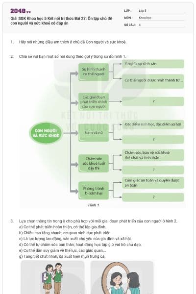 Giải SGK Khoa học 5 Kết nối tri thức Bài 27: Ôn tập chủ đề con người và sức khoẻ có đáp án