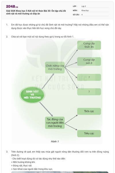 Giải SGK Khoa học 5 Kết nối tri thức Bài 30: Ôn tập chủ đề sinh vật và môi trường có đáp án