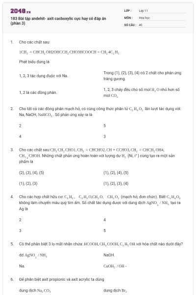 183 Bài tập andehit- axit cacboxylic cực hay có đáp án (phần 3)