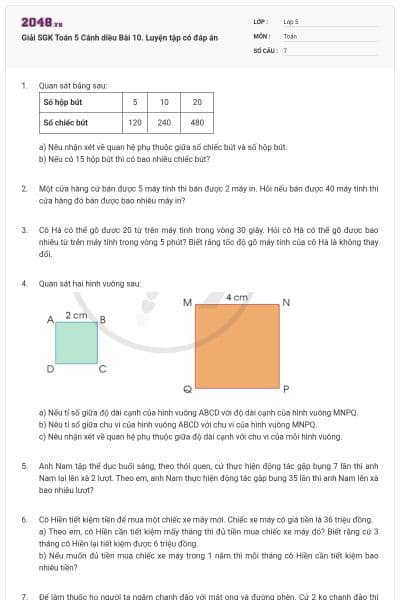 Giải SGK Toán 5 Cánh diều Bài 10. Luyện tập có đáp án