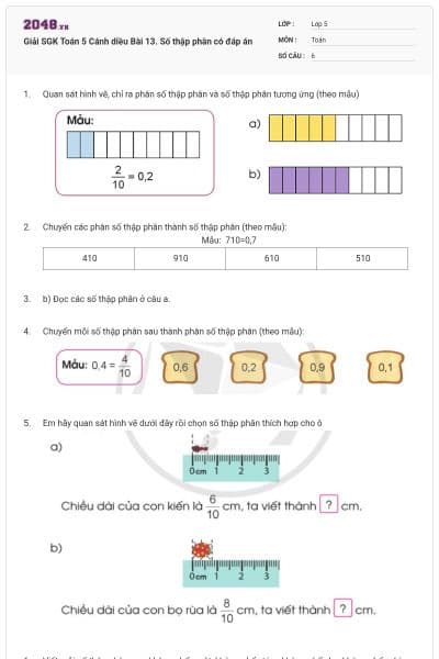 Giải SGK Toán 5 Cánh diều Bài 13. Số thập phân có đáp án