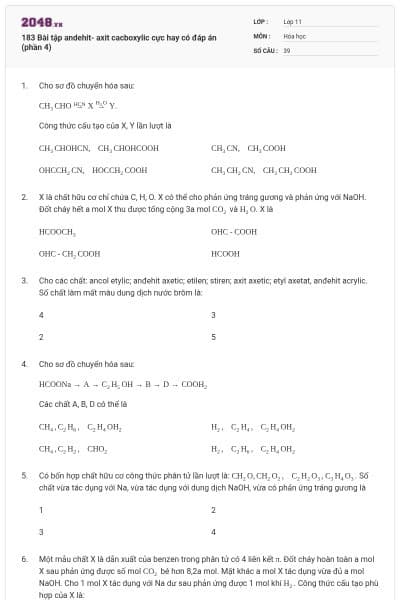 183 Bài tập andehit- axit cacboxylic cực hay có đáp án (phần 4)
