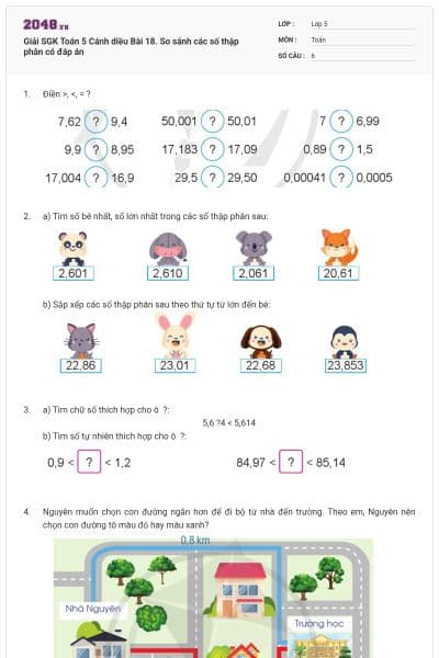 Giải SGK Toán 5 Cánh diều Bài 18. So sánh các số thập phân có đáp án