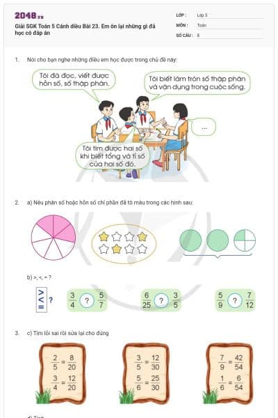 Giải SGK Toán 5 Cánh diều Bài 23. Em ôn lại những gì đã học có đáp án