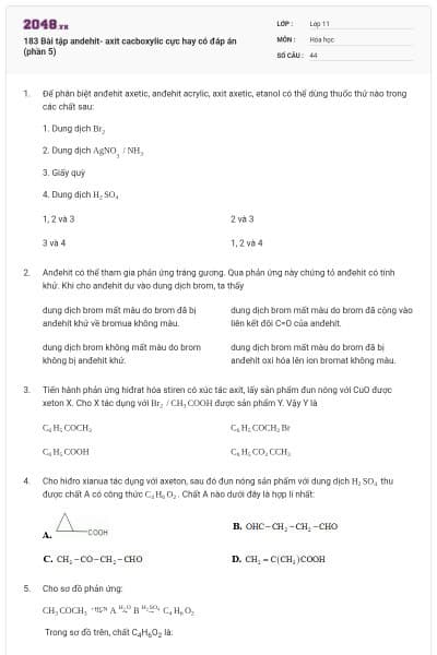 183 Bài tập andehit- axit cacboxylic cực hay có đáp án (phần 5)