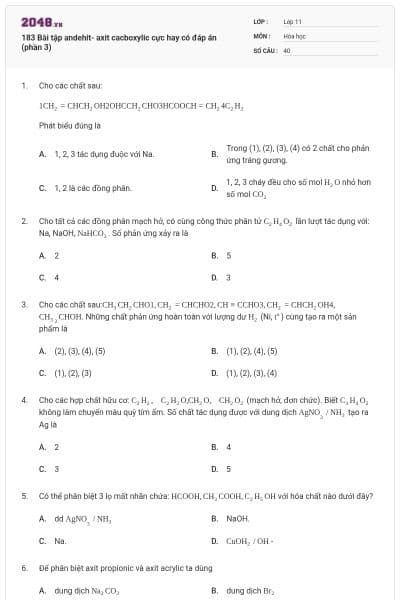 183 Bài tập andehit- axit cacboxylic cực hay có đáp án (phần 3)