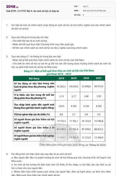 Giải KTPL 12 CTST Bài 4: An sinh xã hội có đáp án