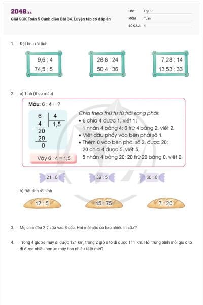 Giải SGK Toán 5 Cánh diều Bài 34. Luyện tập có đáp án