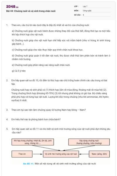 Bài 44: Chuồng nuôi và vệ sinh trong chăn nuôi