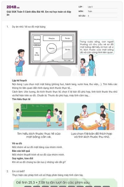 Giải SGK Toán 5 Cánh diều Bài 48. Em vui học toán có đáp án