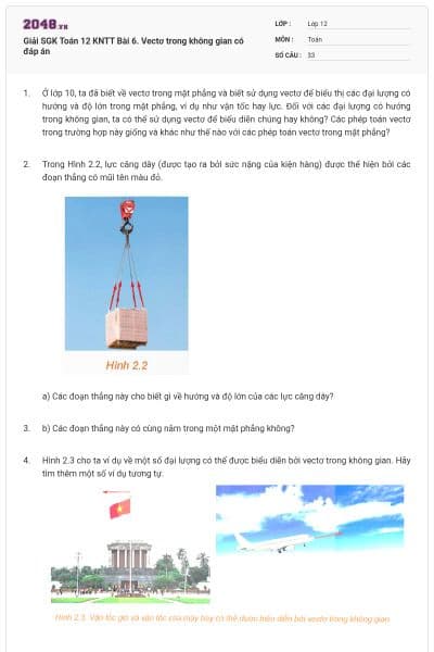 Giải SGK Toán 12 KNTT Bài 6. Vectơ trong không gian có đáp án