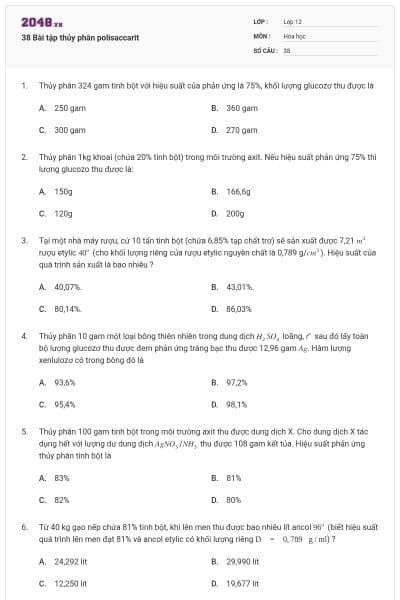 38 Bài tập thủy phân polisaccarit