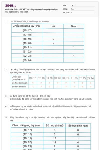 Giải SGK Toán 12 KNTT  Độ dài gang tay (Gang tay của bạn dài bao nhiêu?) có đáp án