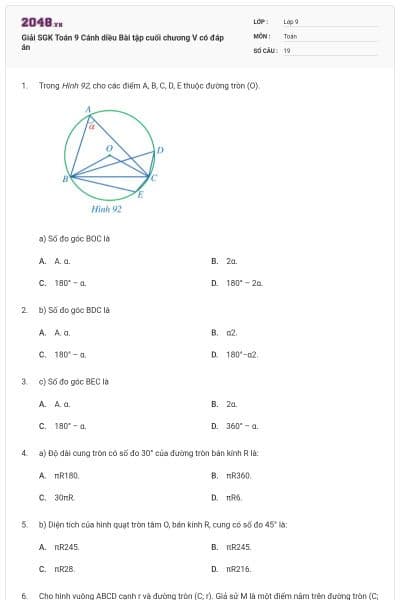 Giải SGK Toán 9 Cánh diều  Bài tập cuối chương V có đáp án