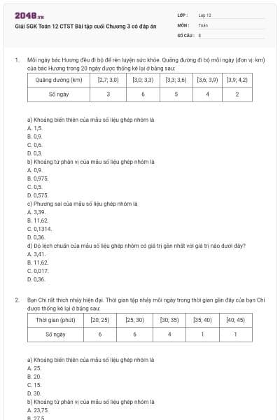 Giải SGK Toán 12 CTST Bài tập cuối Chương 3 có đáp án
