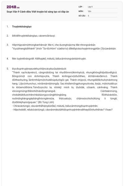 Soạn Văn 9 Cánh diều Viết truyện kể sáng tạo có đáp án