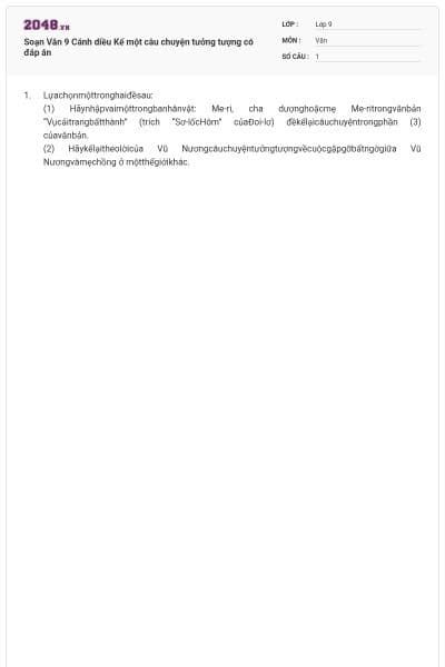 Soạn Văn 9 Cánh diều Kể một câu chuyện tưởng tượng có đáp án