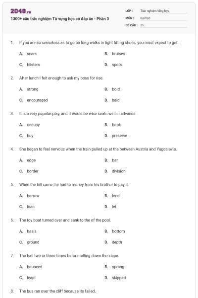 1300+ câu trắc nghiệm Từ vựng học có đáp án - Phần 3