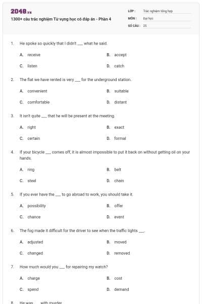 1300+ câu trắc nghiệm Từ vựng học có đáp án - Phần 4