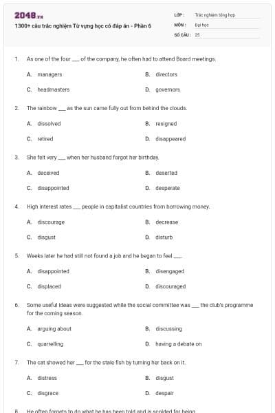 1300+ câu trắc nghiệm Từ vựng học có đáp án - Phần 6
