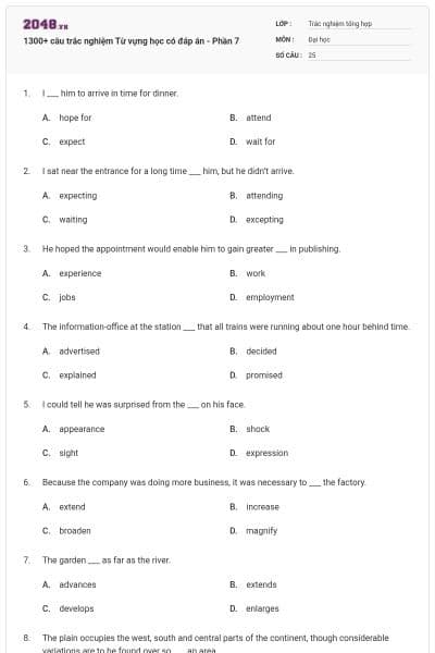 1300+ câu trắc nghiệm Từ vựng học có đáp án - Phần 7