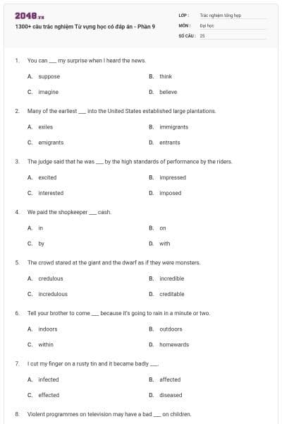 1300+ câu trắc nghiệm Từ vựng học có đáp án - Phần 9