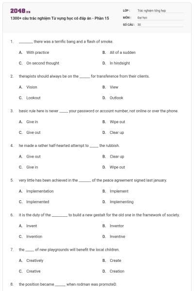 1300+ câu trắc nghiệm Từ vựng học có đáp án - Phần 15