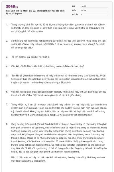 Giải SGK Tin 12 KNTT Bài 22. Thực hành kết nối các thiết bị số có đáp án
