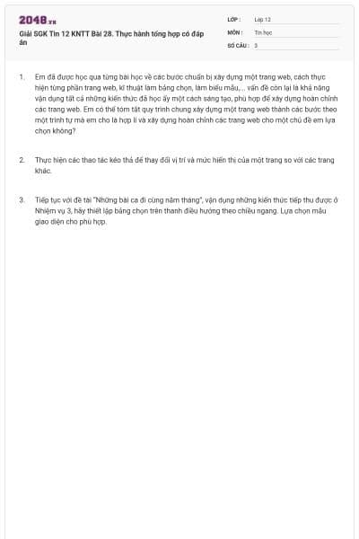Giải SGK Tin 12 KNTT Bài 28. Thực hành tổng hợp có đáp án