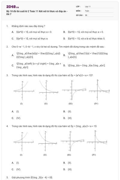 Bộ 10 đề thi cuối kì 2 Toán 11 Kết nối tri thức có đáp án - Đề 7