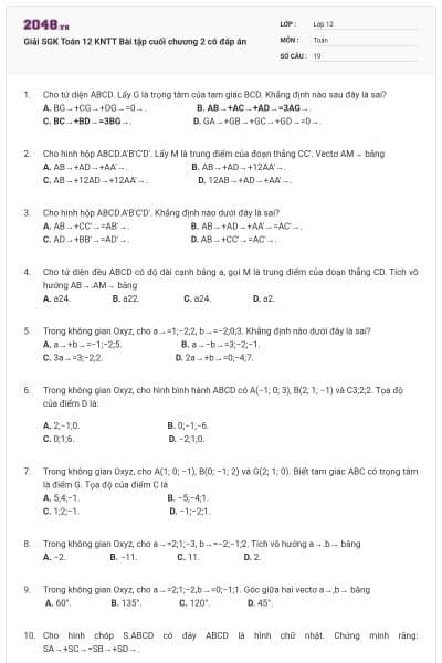 Giải SGK Toán 12 KNTT Bài tập cuối chương 2 có đáp án