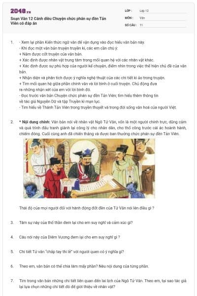 Soạn Văn 12 Cánh diều Chuyện chức phán sự đền Tản Viên có đáp án